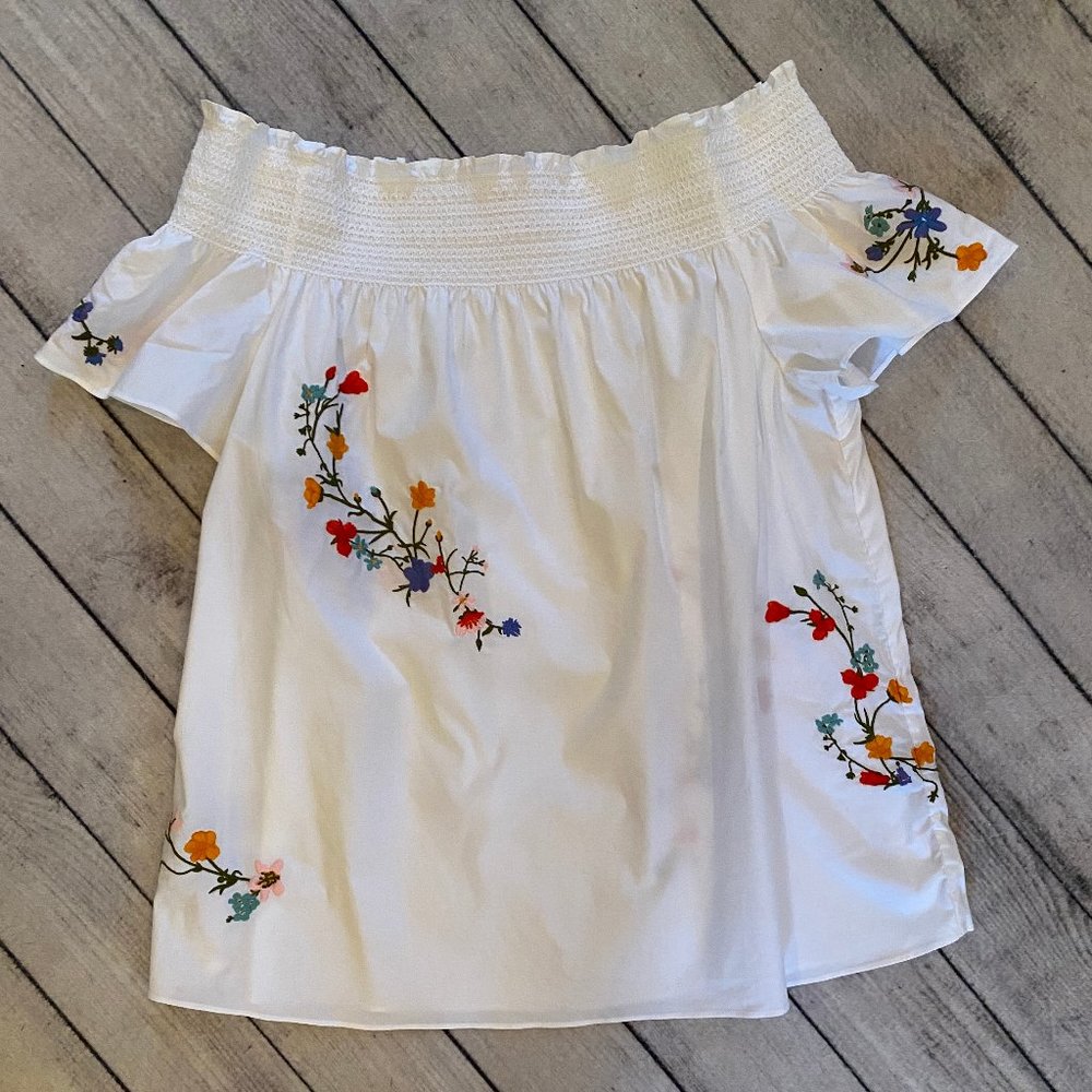 Tory Burch Off-The-Shoulder Blouse, Sz. 12, White